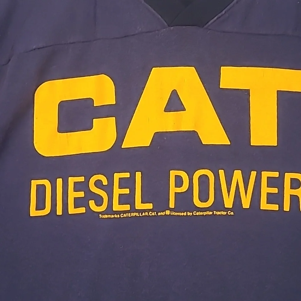 CHAMPION CAT Diesel Power Blue Gold Cotton Blend XL Short‎ Sleeve Shirt VTG 80s - Picture 3 of 8